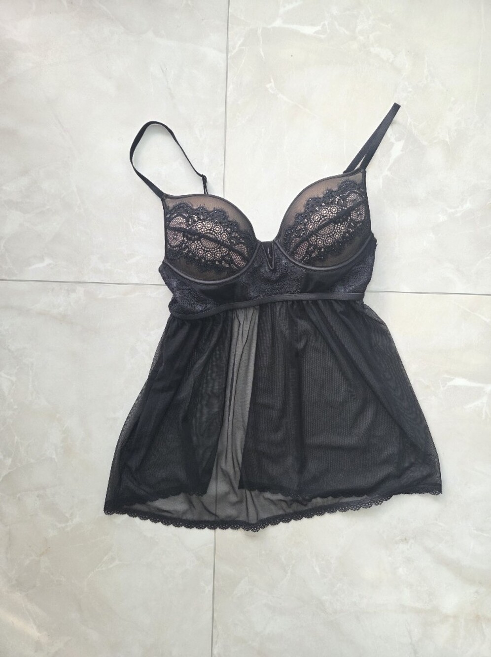 La SENZA Black Lace & Mesh Babydoll Chemise